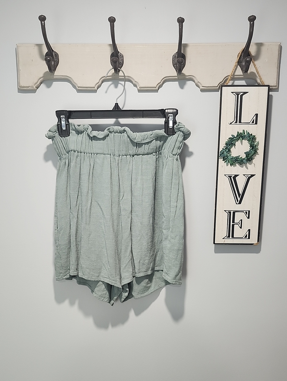 Papermoon High-Waist Ruffle Shorts in Sage Green Large
